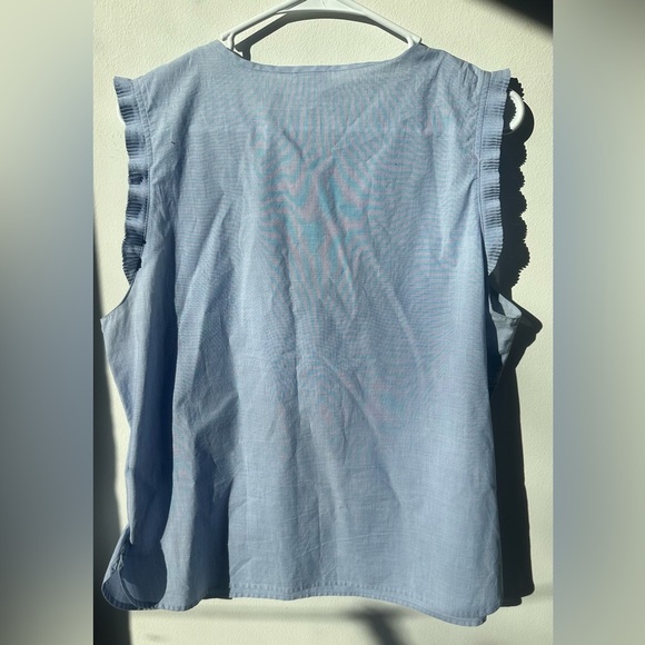 J. Crew factory Airy Blue Cotton Poplin sleeveless Ruffle top Size 14 - Picture 3 of 7